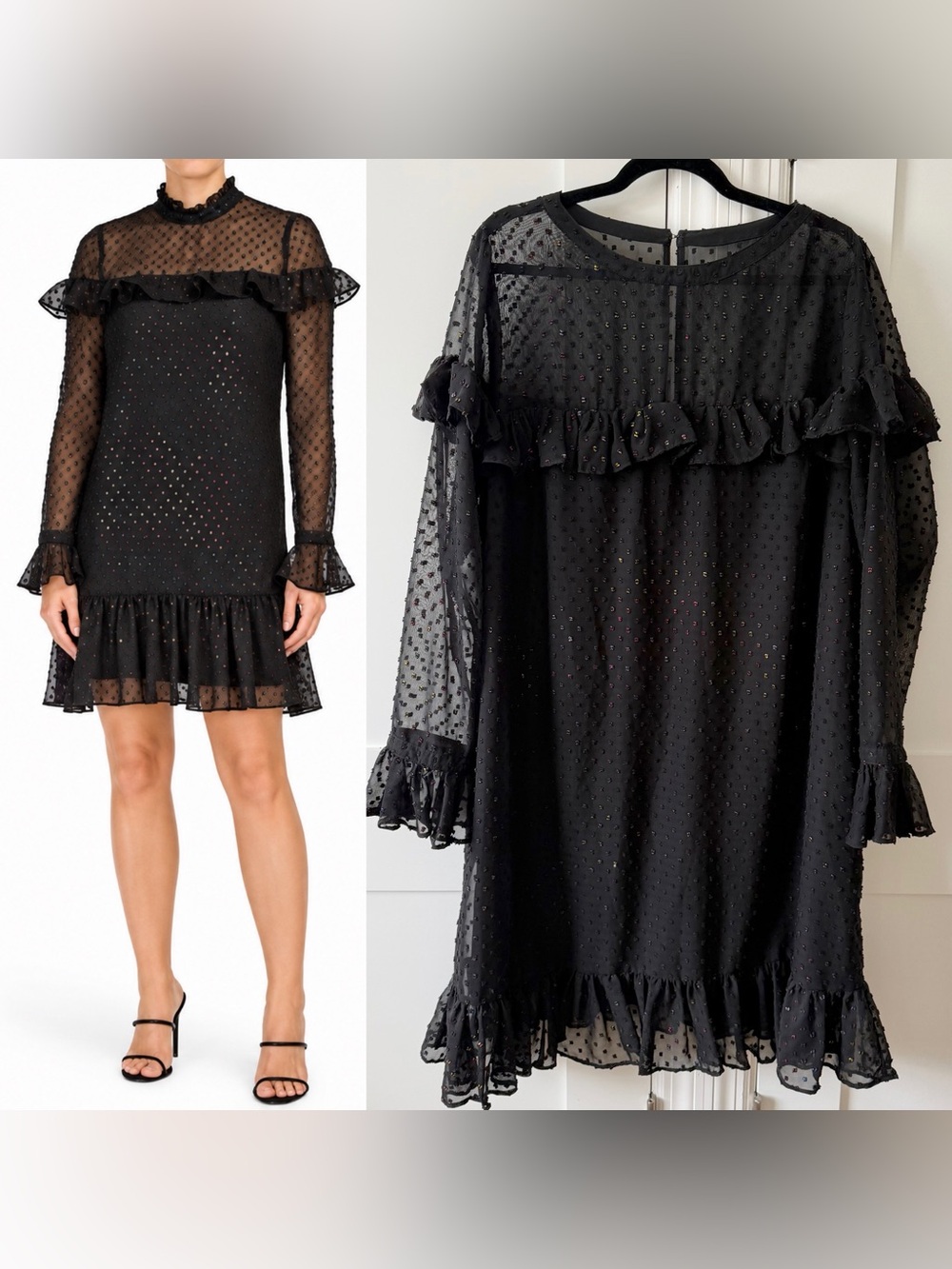 Betsey Johnson Rainbow Metallic Dot Ruffle Mini Dress Black Sz 20W